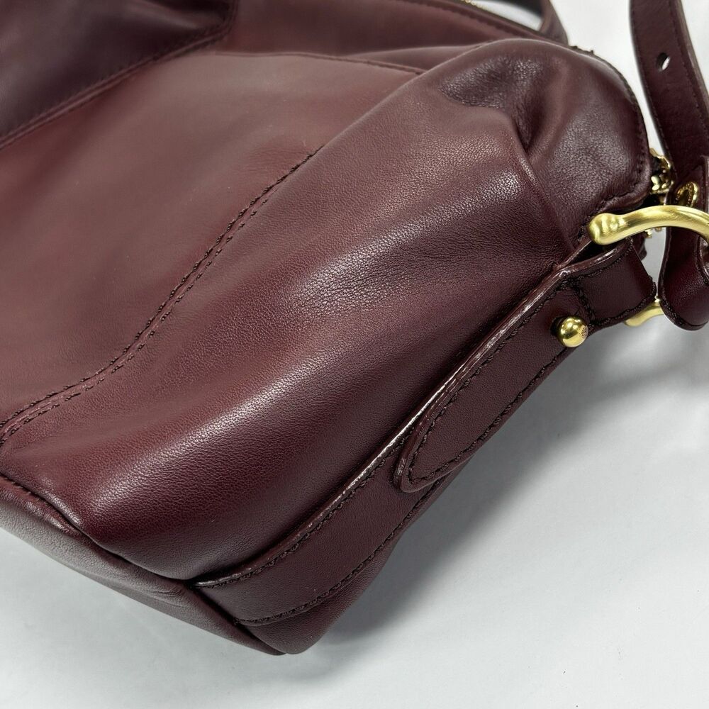 Vintage Brahmin Bag Smooth Burgundy Leather Purse Authentic Gold Ship Logo Soft - Picture 11 of 16